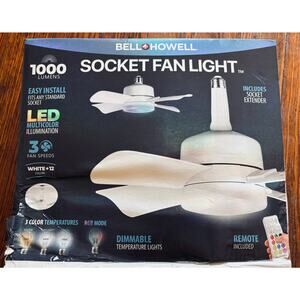 NIB Bell + Howell White Ceiling Fan with Remote, RGB CCT LED Light Socket